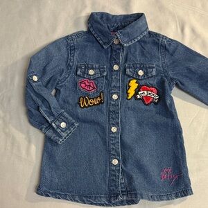Betsey Johnson Blue Kids Jean shirt dress with Colorful Patches